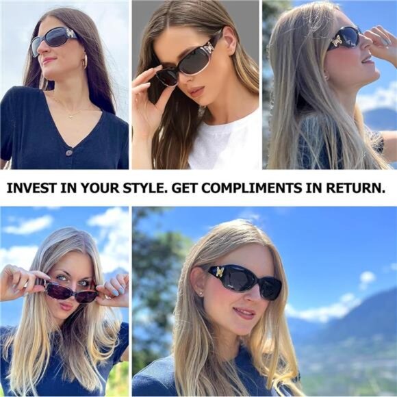 Polarized Sunglasses for Women Trendy Wraparound Butterfly Decoration main image 7